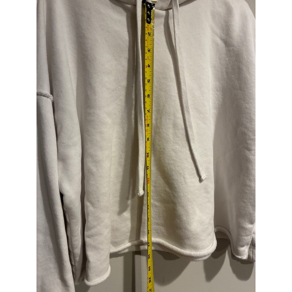 Eileen Fisher Organic Cotton Hoodie Cream White Raw Edge Cropped Sweatshirt XS - Picture 5 of 7